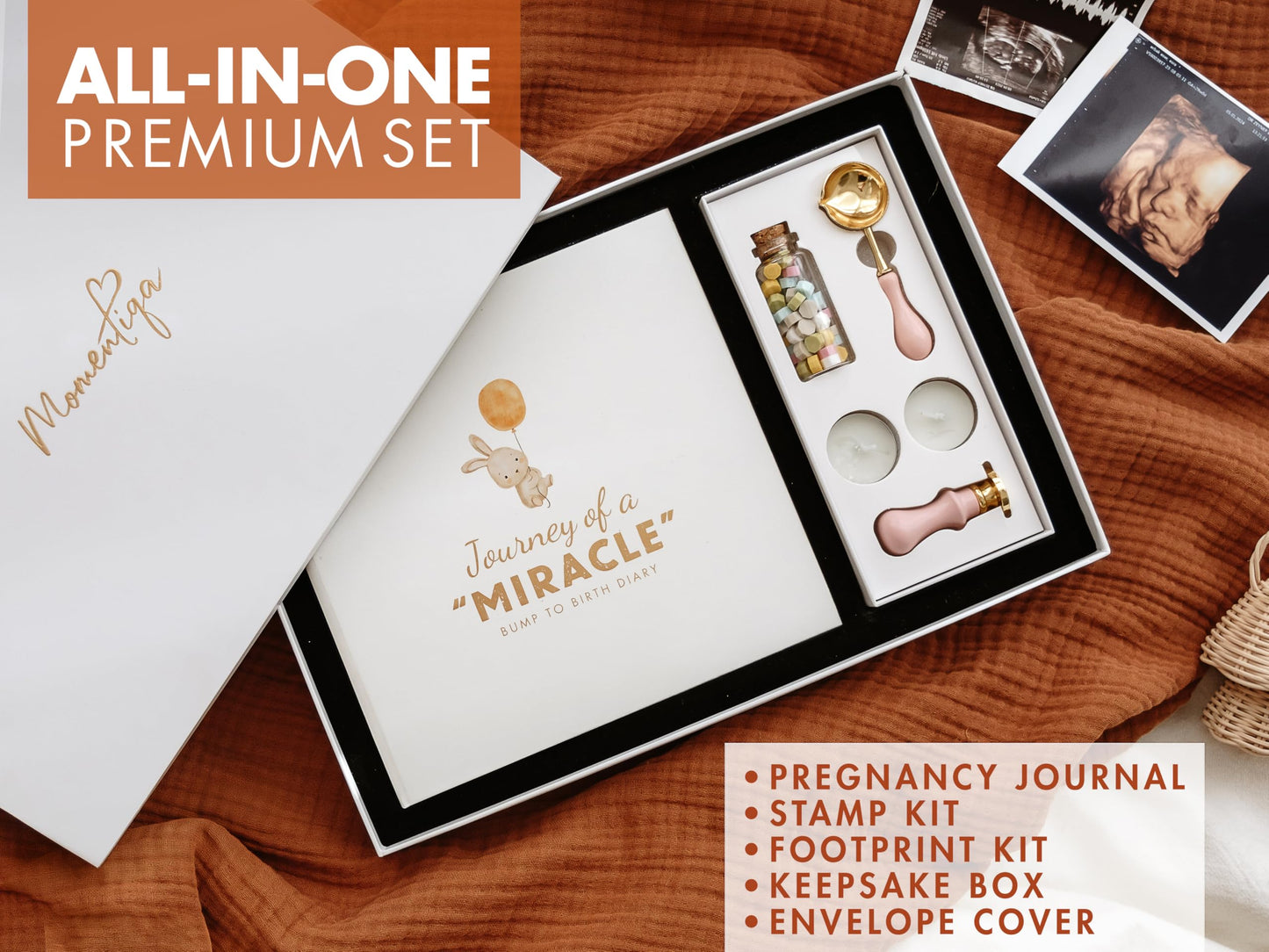 Pregnancy Journal for First Time Moms, Baby Essentials Memory Book Gift Set, All-in-One Keepsake Box with Wax Seal Kit and Footprint Kit, Elegant Baby Scrapbook with Photo Album, Bump to Birth