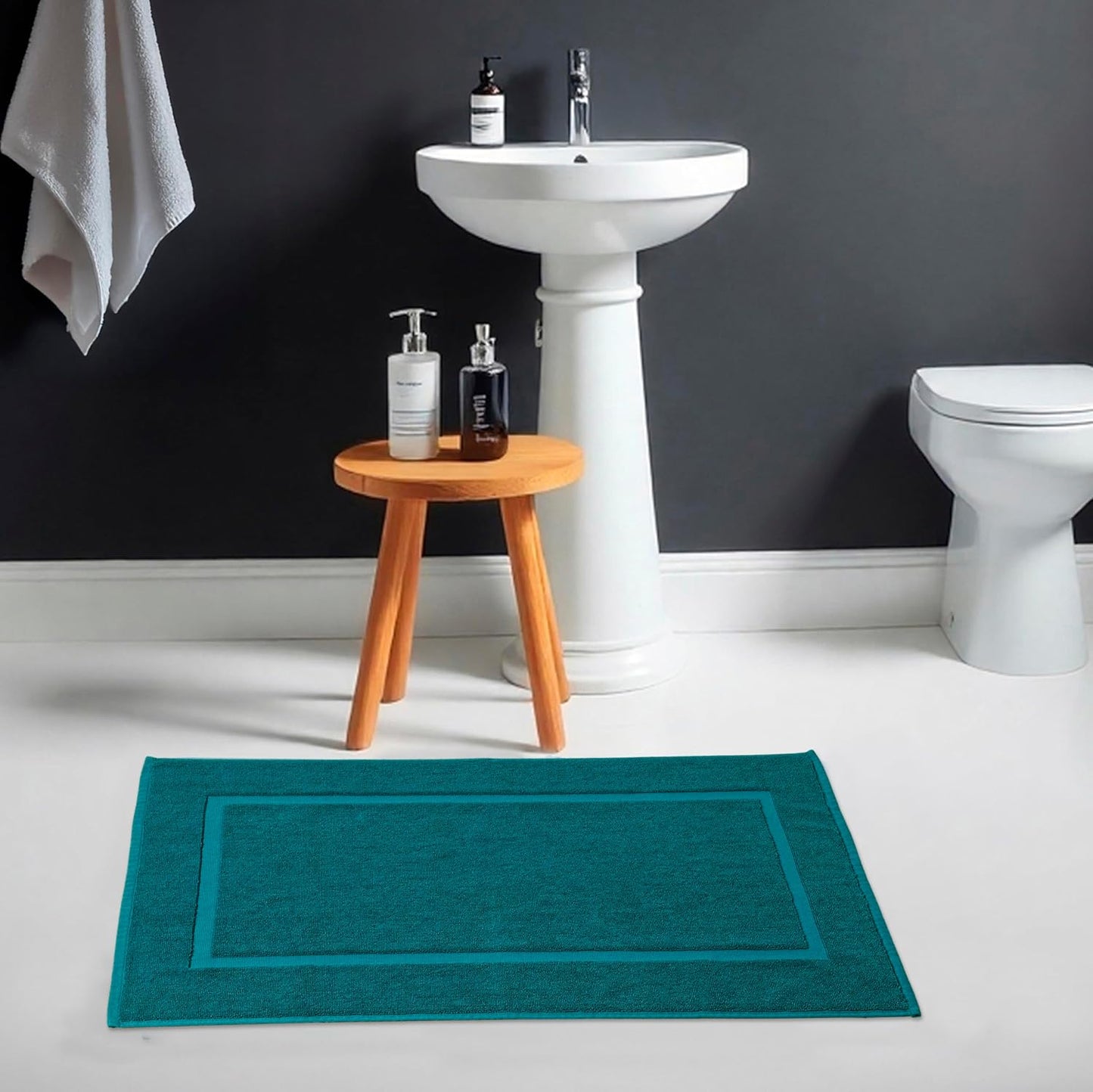 HILLFAIR-900 GSM-100% Ringspun Cotton Floor Towels mat- Hotel-Spa Tub-Shower Bathroom Floor mat Towels- 21 x 34 Inch - Terry Cotton Bath Mats, Machine Washable, Absorbent- 2 Peice Towel Set- Teal