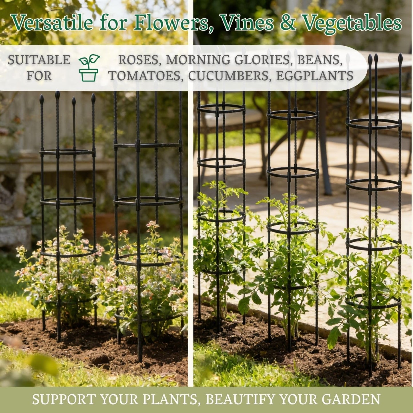 2 Pack Tomato Cages for Garden | Heavy Duty Rustproof Round Tomato Cage | 63 Inch Steel Core Plastic Coated Garden Trellis Plant Support for Tomato, Cucumber, Beans, Flower, Vegetable Indoor Outdoor