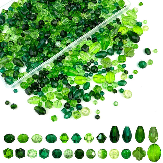 800pcs Glass Beads for Jewelry Making - Green Color Craft Crystal Beads, Loose Beads for DIY Bracelets Craft Earrings Making-Assorted Green Colors for St. Patrick's Day