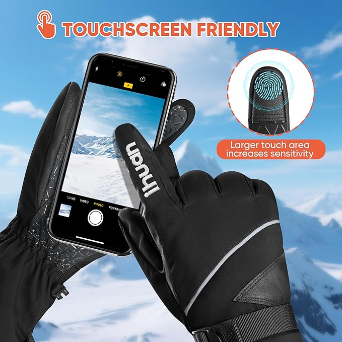 ihuan Winter Waterproof Ski Gloves Men Women, Snow Warm Cycling Cold Weather, Driving Biking Running