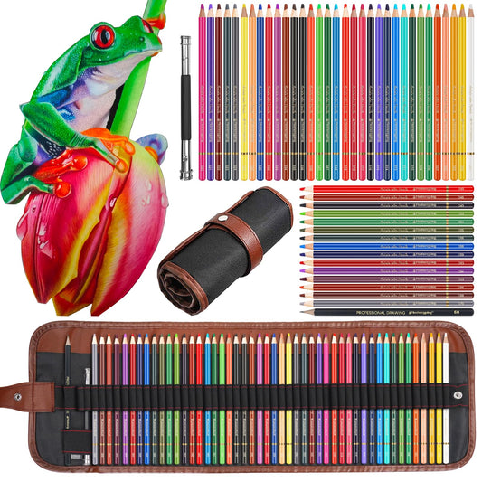 Heshengping 48 Color Colored drawing sketching Pencils Set for Coloring Books Drawing kit Art Supplies with Roll up Canvas Case gift for Adults Beginners familys