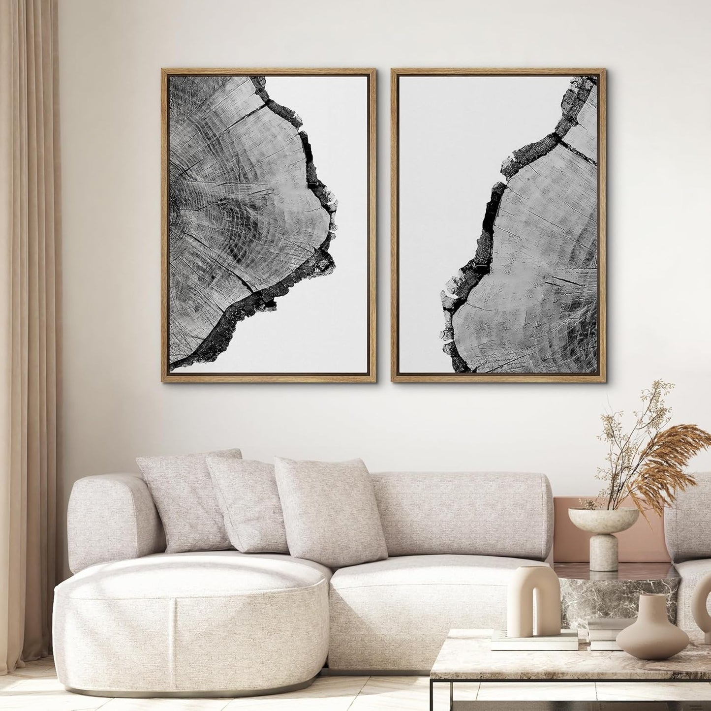 SIGNWIN Framed Wall Art Print Set Black & White Close Up Tree Ring Details Nature Wilderness Photography Modern Art Rustic Relax/Calm Multicolor for Living Room, Bedroom, Office - 16"x24"x2 Natural