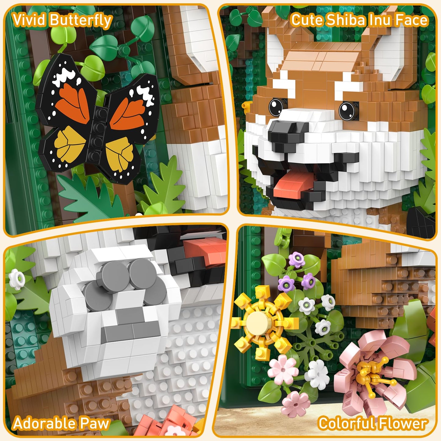 Vziimo Animal 3D Wall Art Micro Building Set, Flowers & Dog Wall Decor Model Kit, Shiba Inu Toys Gifts for Adults, Teens Age 14+(1600+ PCS)