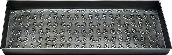 HF by LT Antlers Pattern Metal Boot-Tray, 30 x 13 inches, Antique Zinc Finish