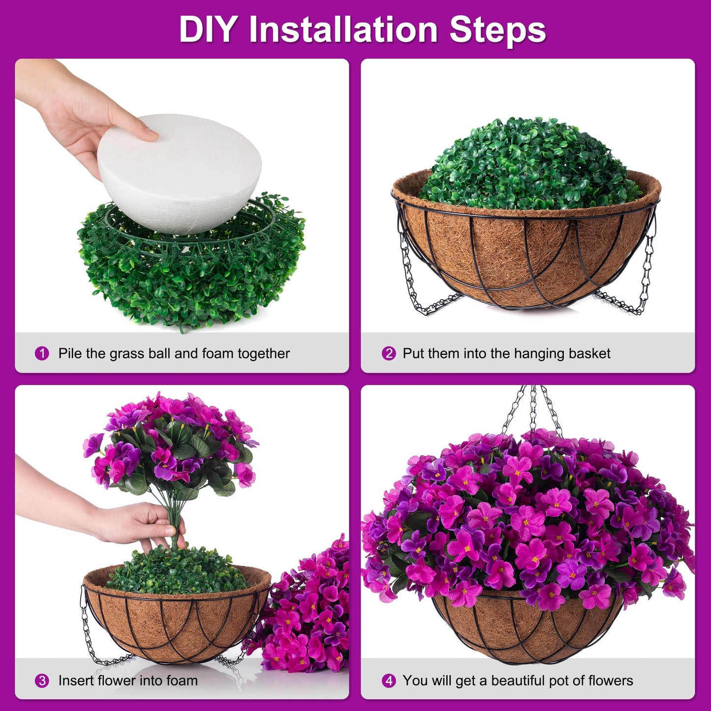 INXUGAO Artificial Hanging Flowers with Basket Outdoors, Fake Hydrangea UV Resistant Arrangements in Pot Planter Spring Summer Decor for Indoor Porch Garden Yard(Double Lotus)