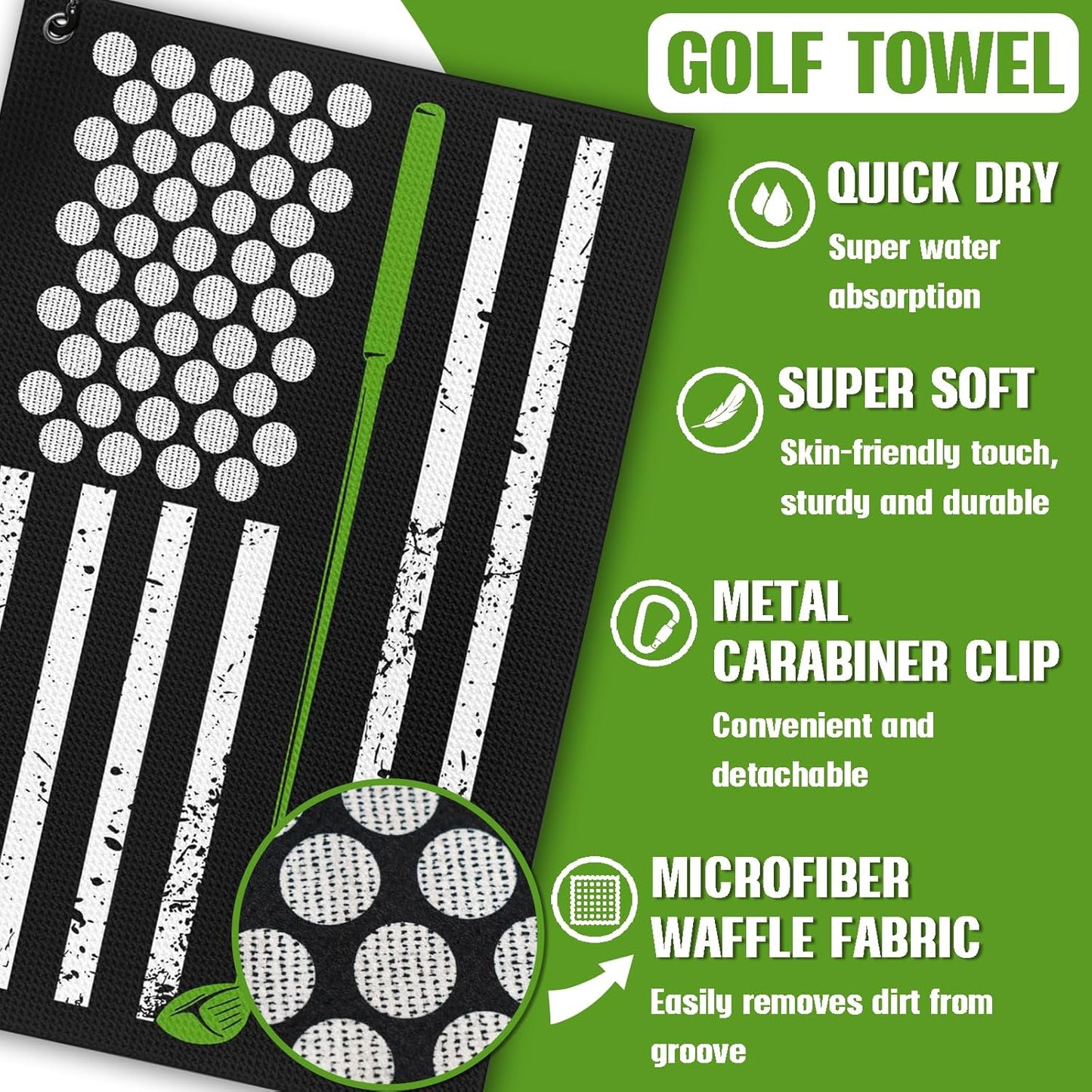 American Flag Golf Towel and Brush Set, Microfiber Waffle Golf Bag Towel with Clip, Golf Cleaning Kit Gifts for Men and Women, Funny Golf Accessories for Golf Fan, Golfers Golf Lovers Retirement Gift