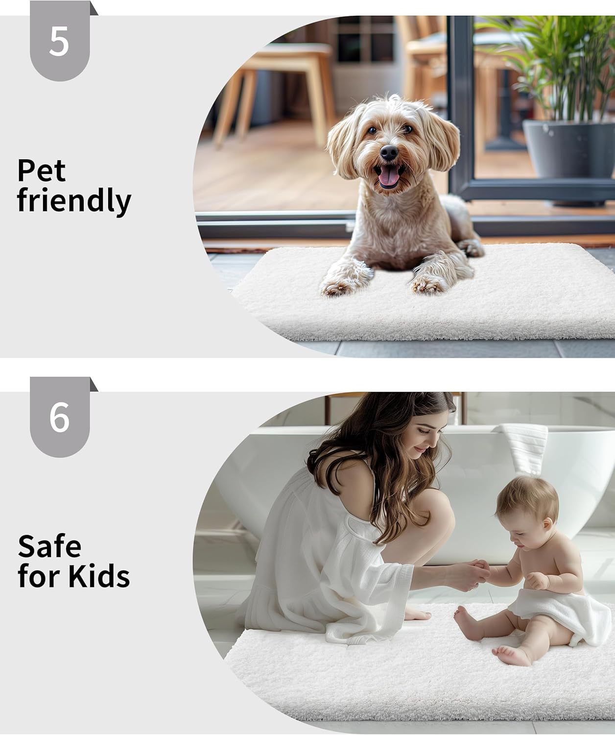 White Bathroom Rugs 24x48 Non Slip Fluffy Bath Mat for Bathroom Floor Washable Plush Luxury Bath Rug for Tub Soft Shaggy Absorbent Shower Sink Mat
