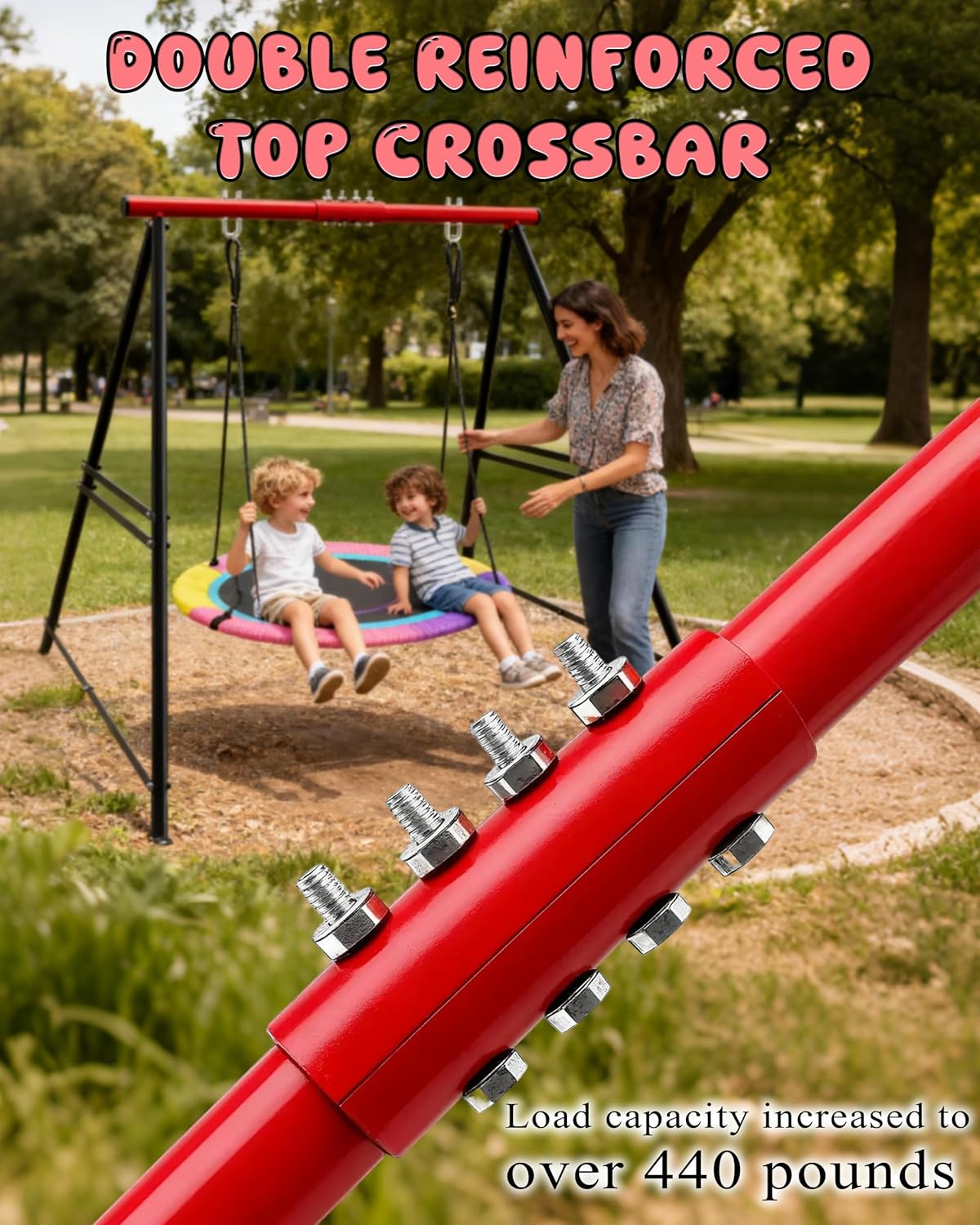 Porch Swing Stand Frame for Both Kids and Adults,440Lbs Heavy-Duty Metal A-Frame for Swing Sets for Backyard (Frame Only) (Red)