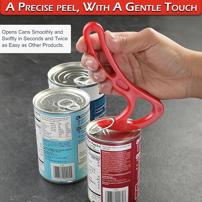 Home-X Pull Tab Can Opener - Manual Ring Pull Can Tab Opener - Easy Open Can Opener for Seniors, Protecting Nails or Arthritis - Dishwasher Safe Can Tab Opener Tool for Kitchen and Outdoors - Red