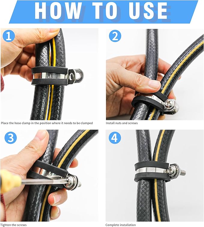 12PCS 1-1/4" Double Cable Clamps with updated Riveted Reinforce, 304 Stainless Steel Rubber Cushioned Insulated Clamp, Loop Pipe Metal Wire Clamps