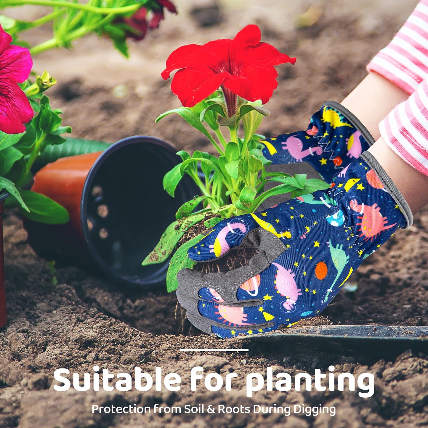 Granila Gardening Gloves for Boys Girls Ages 8-12, Breathable Soft Safety Garden Yard Work Gloves for Kids Children Leather Thorn Proof for Playing, Digging, Planting,Pruning