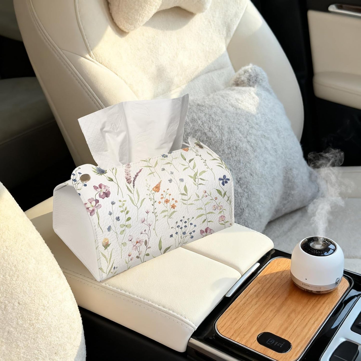 Watercolor Wildflowers Tissue Box Cover Holder – Rectangular Tissue Organizer, Decorative Napkin Box Case for Home, Office & Car