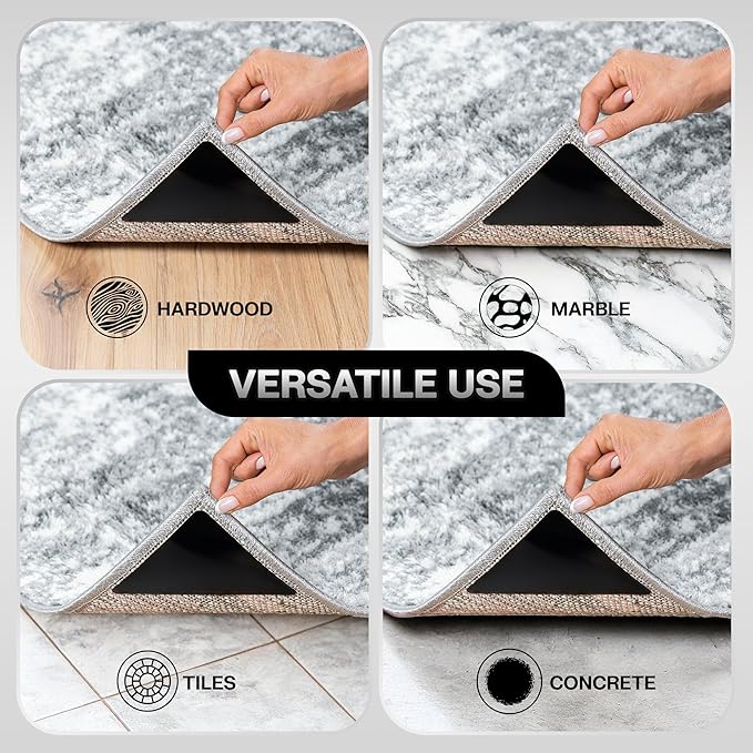 CASAVERA 12 Pcs Rug and Carpet Tape Grippers, Non-Slip, for Hardwood and Tile Floors, Durable Double-Sided Tape for Area Rugs, Adhesive Rug Stickers to Keep Corners Secure (Black)
