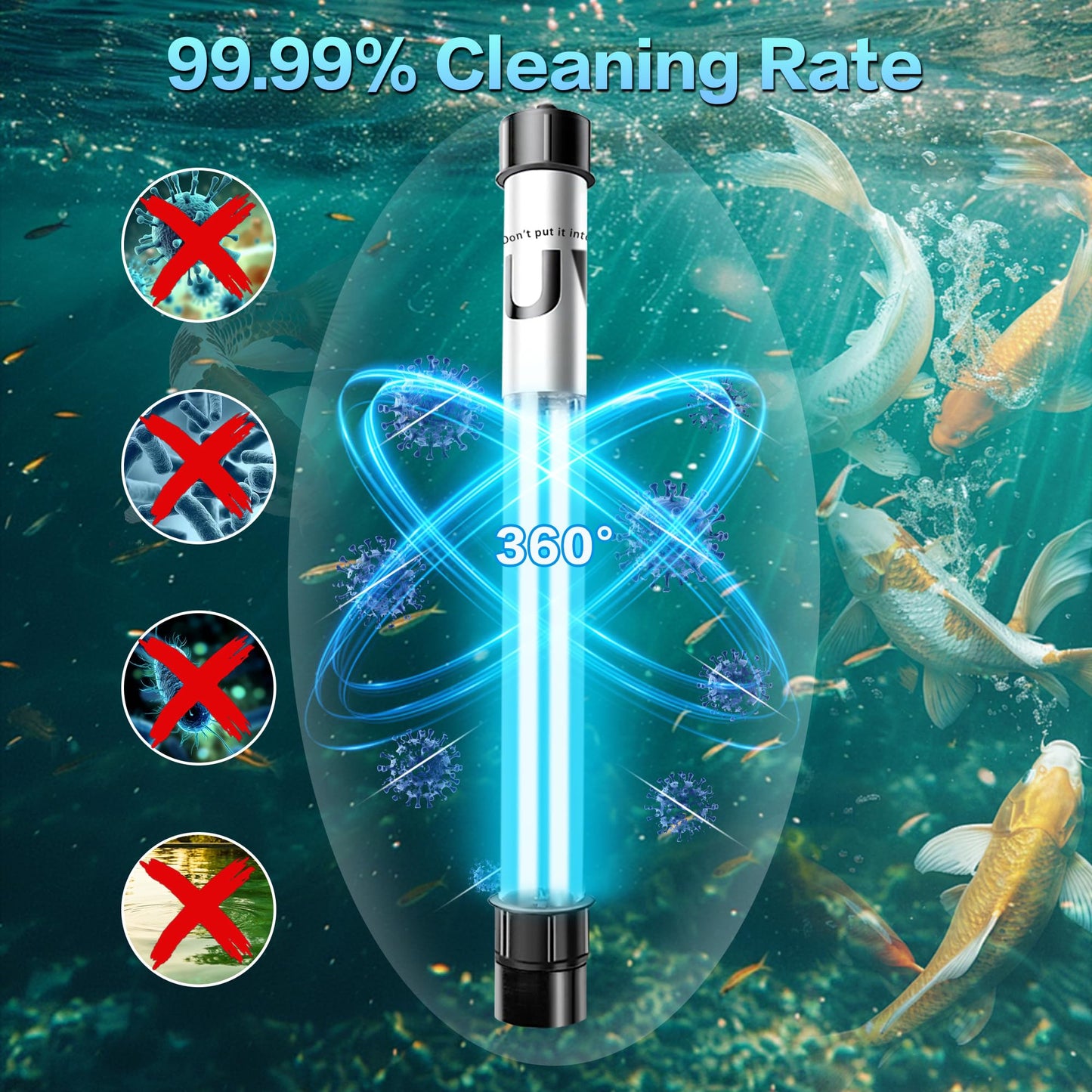 20W Pond UV Light for 100-1200 Gallon, Aquarium UV Light, UV Water Clarifier for Koi Pond, Cold Plunge, Aquarium, Swimming Pool, Spa and Fish Tank Algea Control