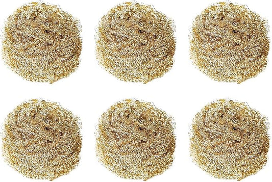 6PCS Brass Kitchen Cleaner, Scrubbing Scour Copper Scrubber Non Scratch Dishes Scrubber Kitchen Steel Wool Easy Scouring Scrubbing Brush Pot Pan Oven Washing Ball Golden Copper Scrubber
