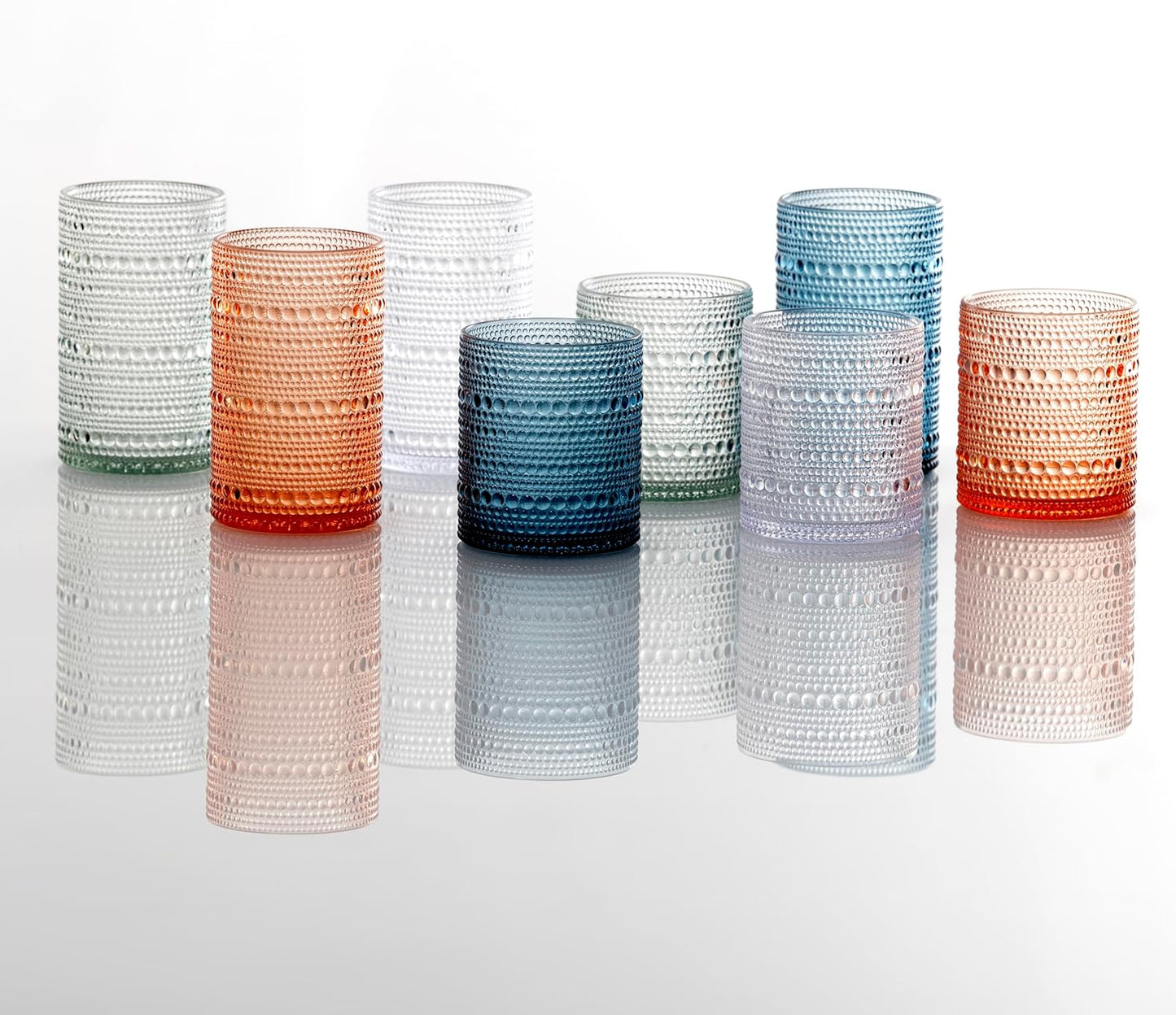 FORTESSA Orbetto Outdoor Hobnail Plastic Drinkware, 10.5 Ounce Double Old Fashioned Outdoor Glass (Set of 4), Break-Resistant Acrylic Drinkware Collection, Coral Blush