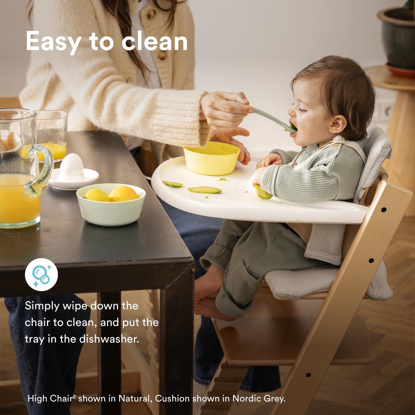 Stokke Tripp Trapp High Chair 2 (Warm Brown), Cushion 2 (Glacier Green) + Stokke Tray (White) - Includes Chair + Baby Set with Removable Harness for Children 6-36 Months