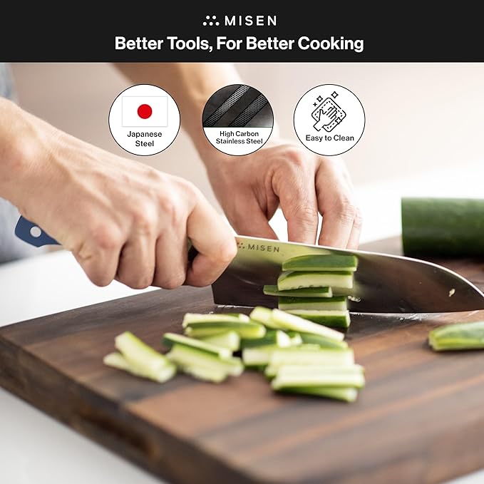 Misen Japanese Santoku Chef Knife - 8 Inch High Carbon Stainless Steel - Classic Japanese Knife Design for Cutting, Slicing, and Chopping - Razor Sharp Japanese Style Kitchen Knife, Blue