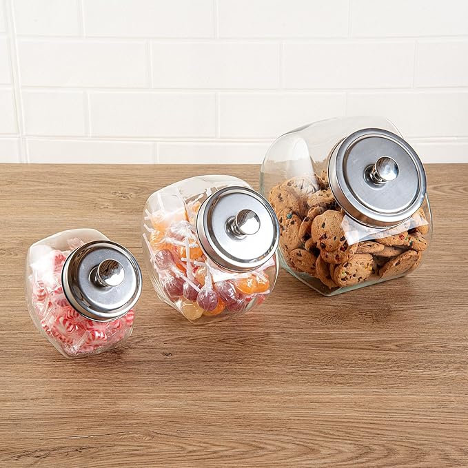 Restaurantware Vetri 0.5 Gallon Penny Jar 1 Durable Candy Jar - With Wide Spout Chrome Lid Clear Glass Cookie Jars For Kitchen Counter Dishwashable