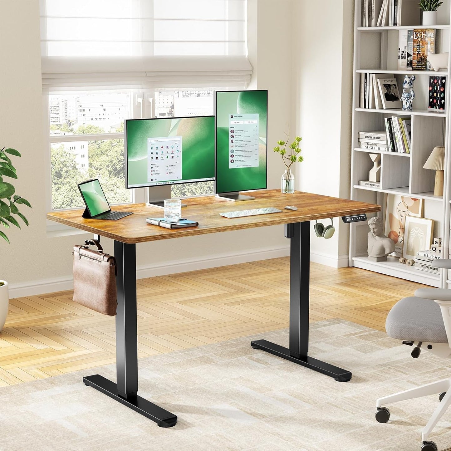 Marsail Electric Standing Desk with One-Piece Desktop,55 x 30 inch Height Adjustable Office Gaming Computer Desk with Deeper Tabletop,Home Office Stand up Desk with 4 Memory Presets, table for Bedroom