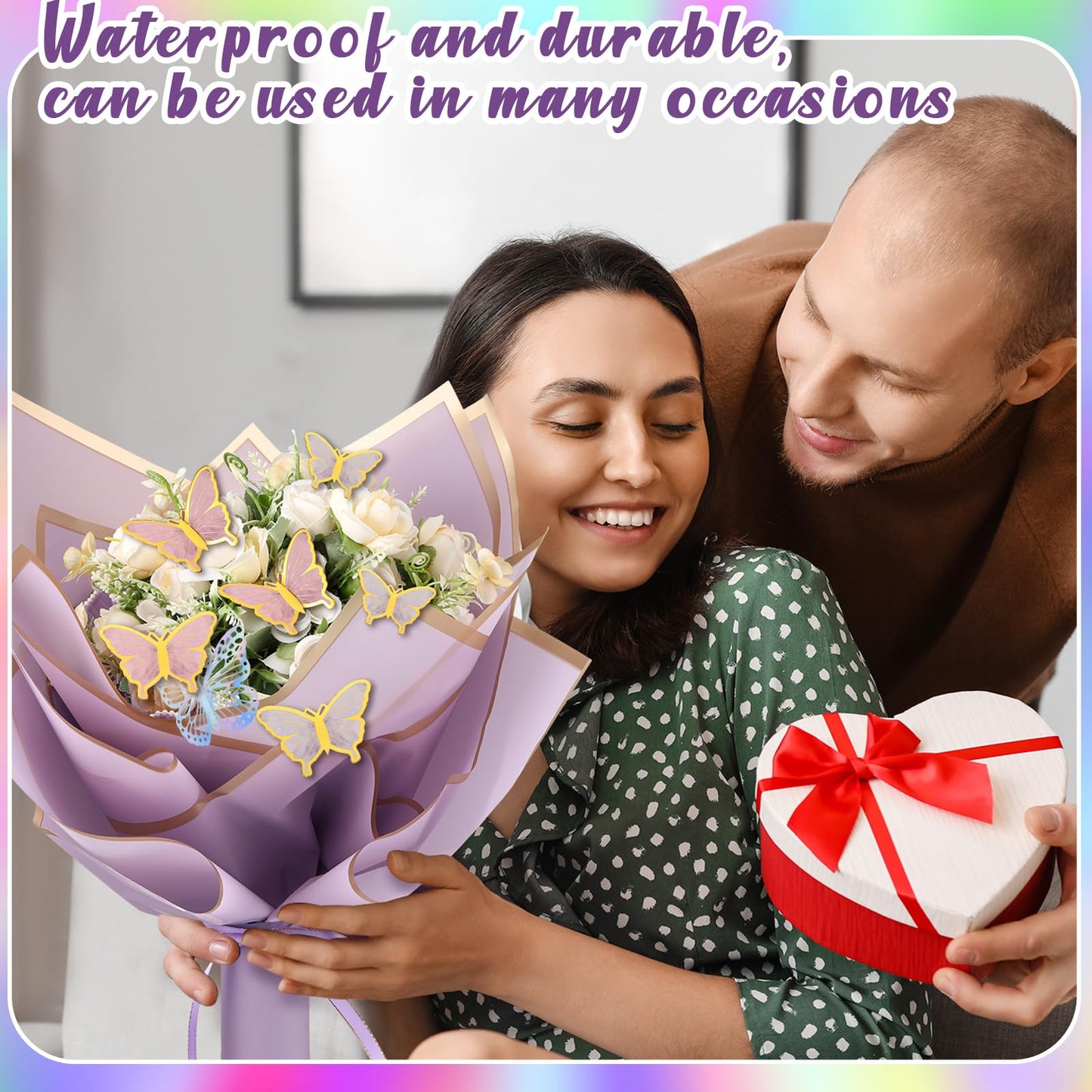 Trandraft 368 Pcs Wedding Birthday Anniversary Flower Bouquet Wrapping Paper Kit Flower Bouquet Accessories Flowers Supplies, 3D Butterfly Pin Ribbon Bow for Florist DIY Craft(Fresh,Lovely Color)