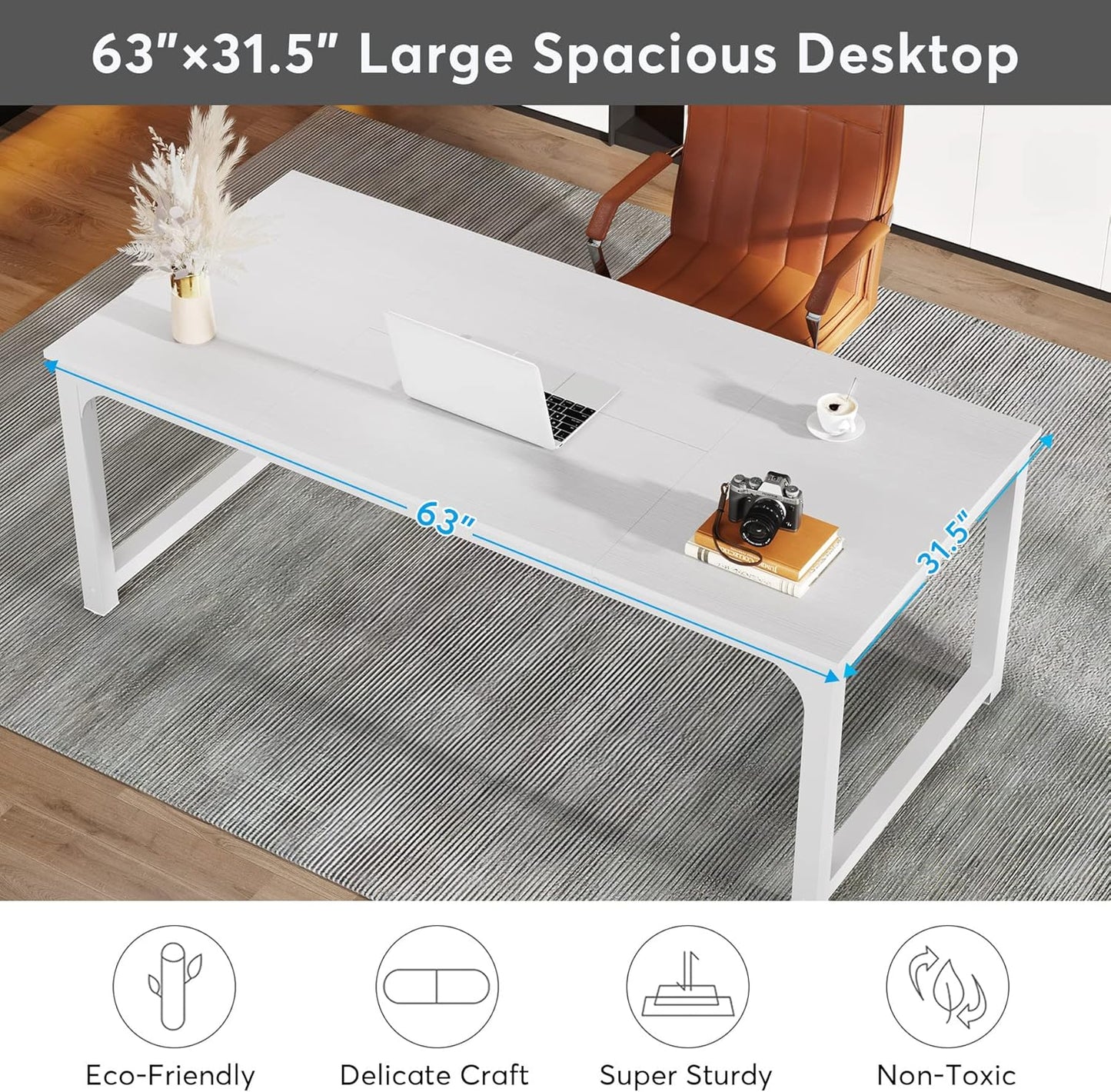 Tribesigns Modern Computer Desk, 63 x 31.5 inch Large Executive Office Desk Computer Table Study Writing Desk Workstation for Home Office, Spliced Desktop, White