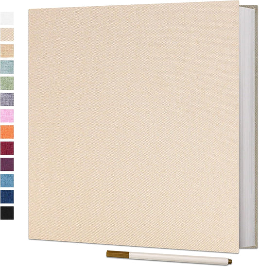 Vienrose Photo Album Self Adhesive 4x6 5x7 3x5 8x10 10x12 Scrapbook Album DIY Scrap Book with A Metallic Pen (13"x12.6" 60 Pages, Beige)