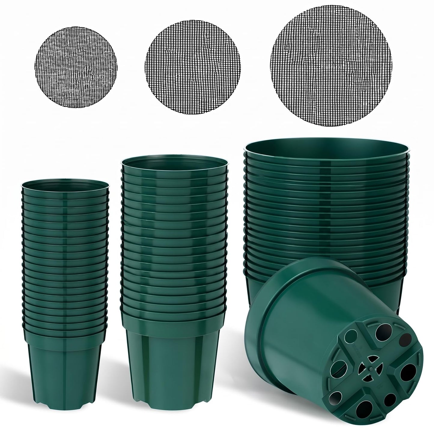Chumia 50 Set Plastic Nursery Pots with Mesh Pad 4", 6", 8" Grow Sturdy Plastic Plant Pots Drainage Holes for Seed Starting Indoor Outdoor Flower Planter, Green