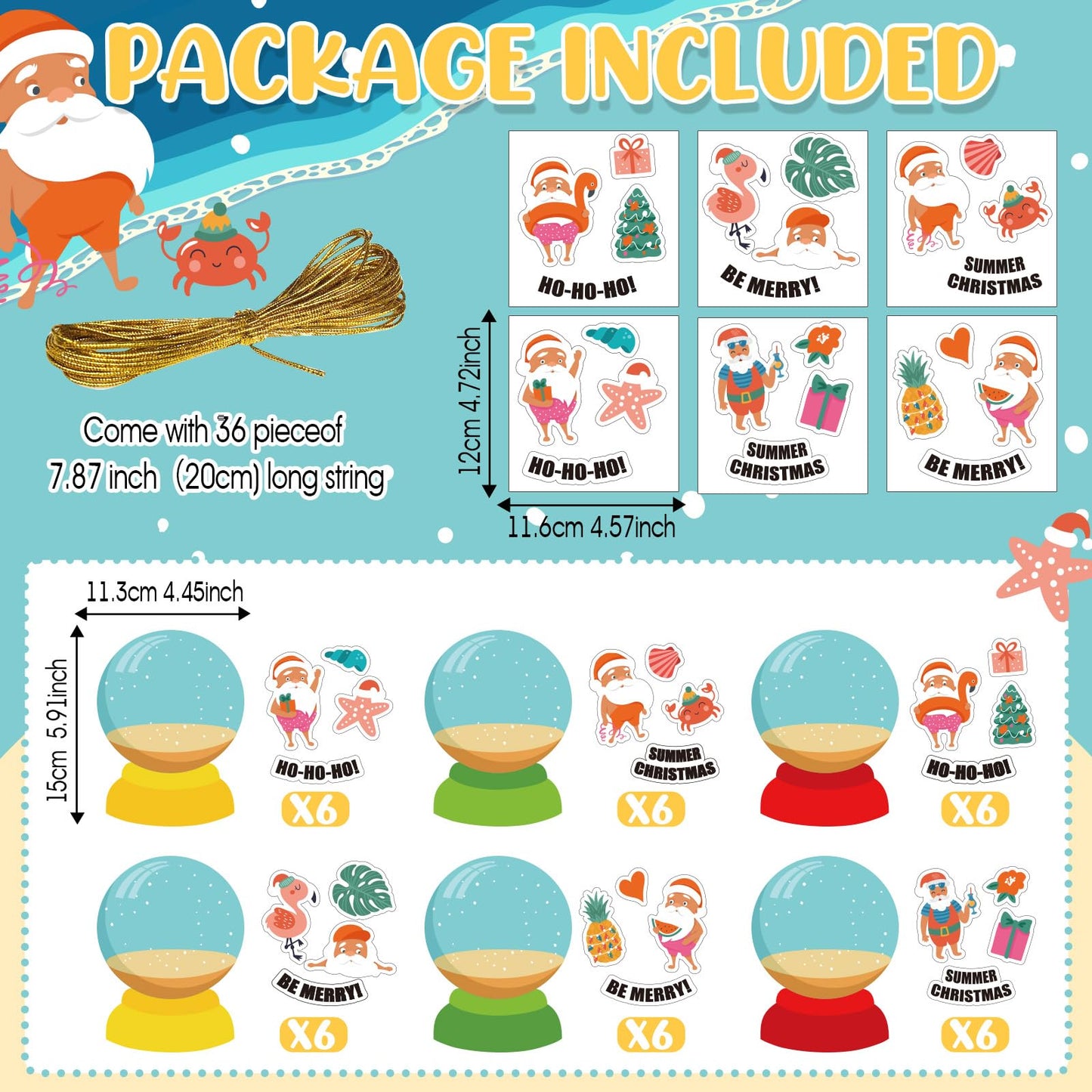 Soulchen 36 Pcs Summer Christmas Craft Kit DIY Crystal Balls Greeting Card with Christmas Fun Stickers for Hawaiian Tropical Christmas Party Decorations Favors Supplies School Family Craft Activities