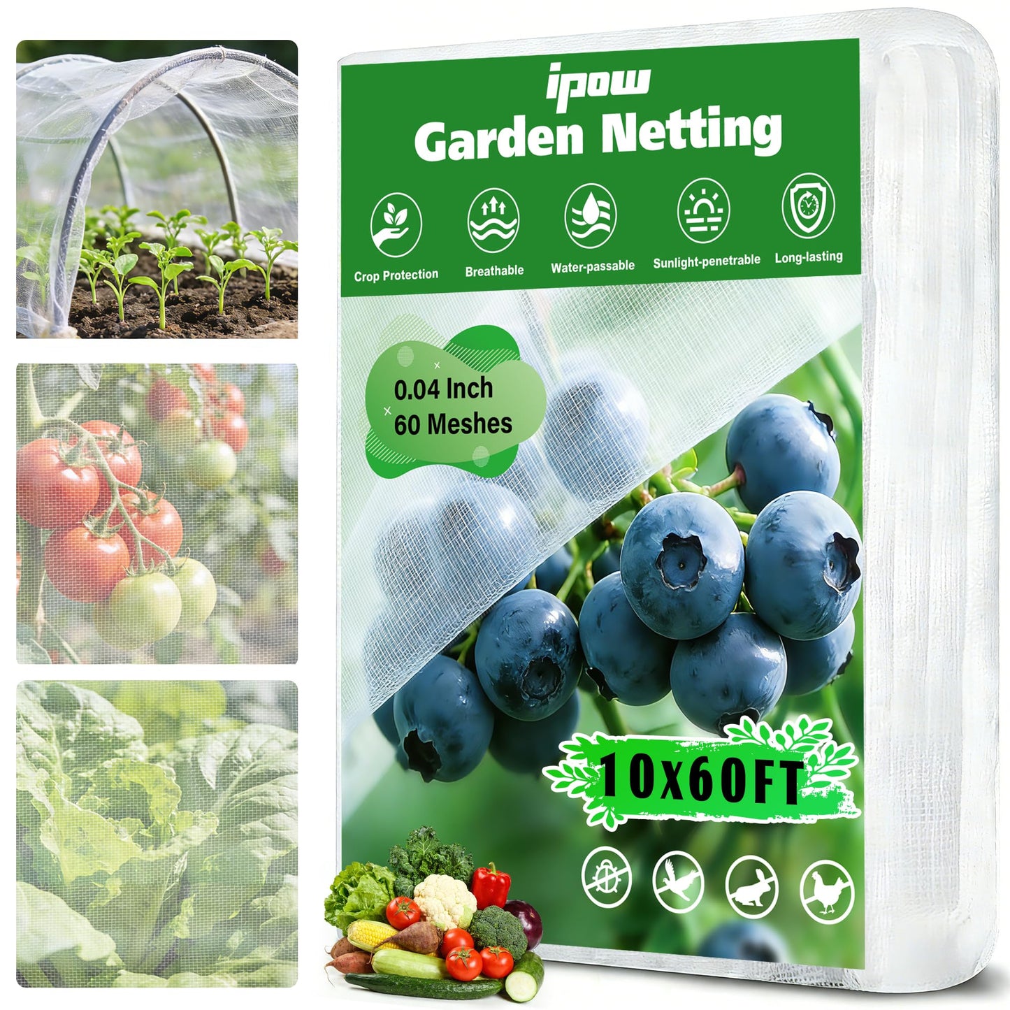10 X 60FT Garden Mesh Netting Ultra Fine Mesh Netting Pest Barrier for Raised Beds, Mosquito Insect Bug Bird Netting for Blueberry Bushes Strawberry Fruits Vegetables Flowers Plants Cover Protection