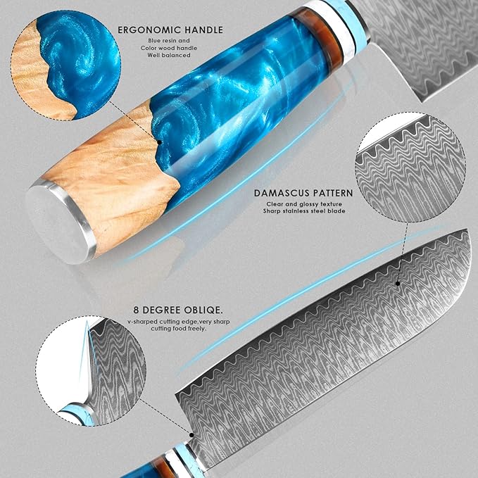 Kuwata Santoku Knife, Professional Japanese VG10 Damascus Steel Kitchen Santoku Knife, Ergonomic Wood Chef Knife Handle, Super Sharp Chefs Knives with Gift Box