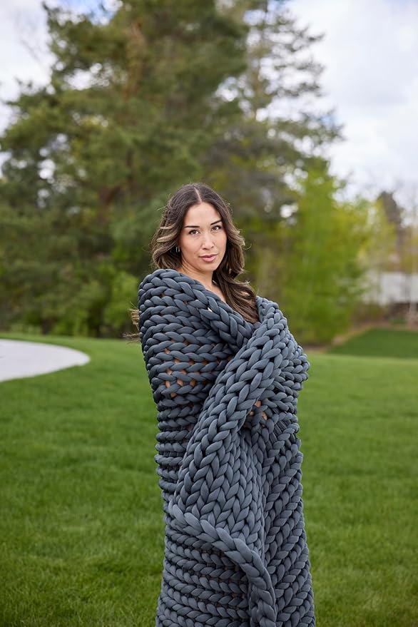 Nuzzie Chunky Knit Weighted Blanket - Breathable, Cooling, Hand Made Knit Throw Blanket for Sleep - Machine Washable, Stylish Decor Design (Marigold, Queen | 28lbs | 80"x80")