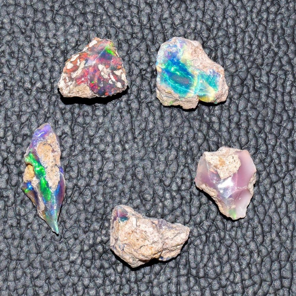 Natural 250 Cts Raw Ethiopian Opal Rough Gemstones Lot Multi Fire Welo Opal Stones for Tumbling & Jewelry Making Supplies Healing Crystals Gems Rocks Loose Gemstones