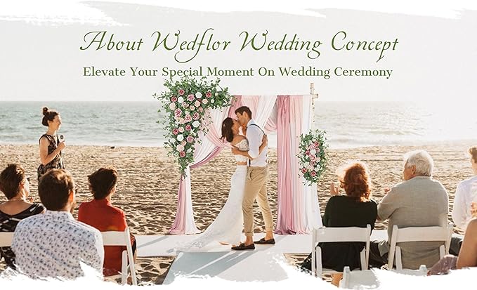 Wedding Arch Flowers with Drapes Kit (Pack of 5) - 2pcs Artificial Dusty Rose Deluxe Swag with 3pcs Hanging Sheer Drapes for Wedding Ceremony Arbor Reception Backdrop Rose Floral Decoration