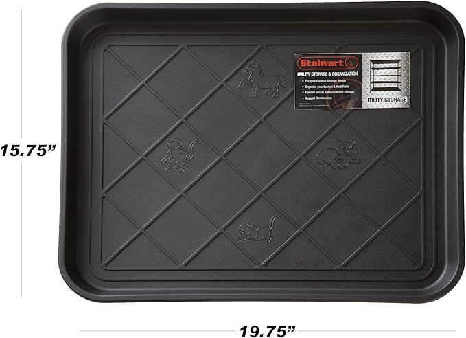 All-Weather Boot Tray - Water-Resistant Plastic Mud Pan, Pet Food Tray, and Outdoor or Indoor Shoe Mat for Entryway by Stalwart (Black)