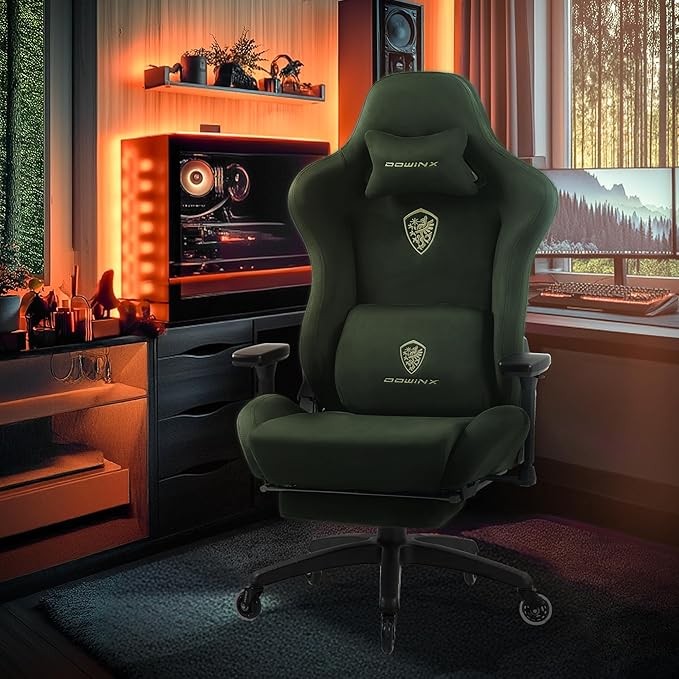 Dowinx Big and Tall Gaming Chair with Suede Fabric Breathable, Game Chairs for Adults with Oversized Thick Seat for 440lbs, Ergonomic Gamer Chair for Streaming & Long Gaming Sessions, Green