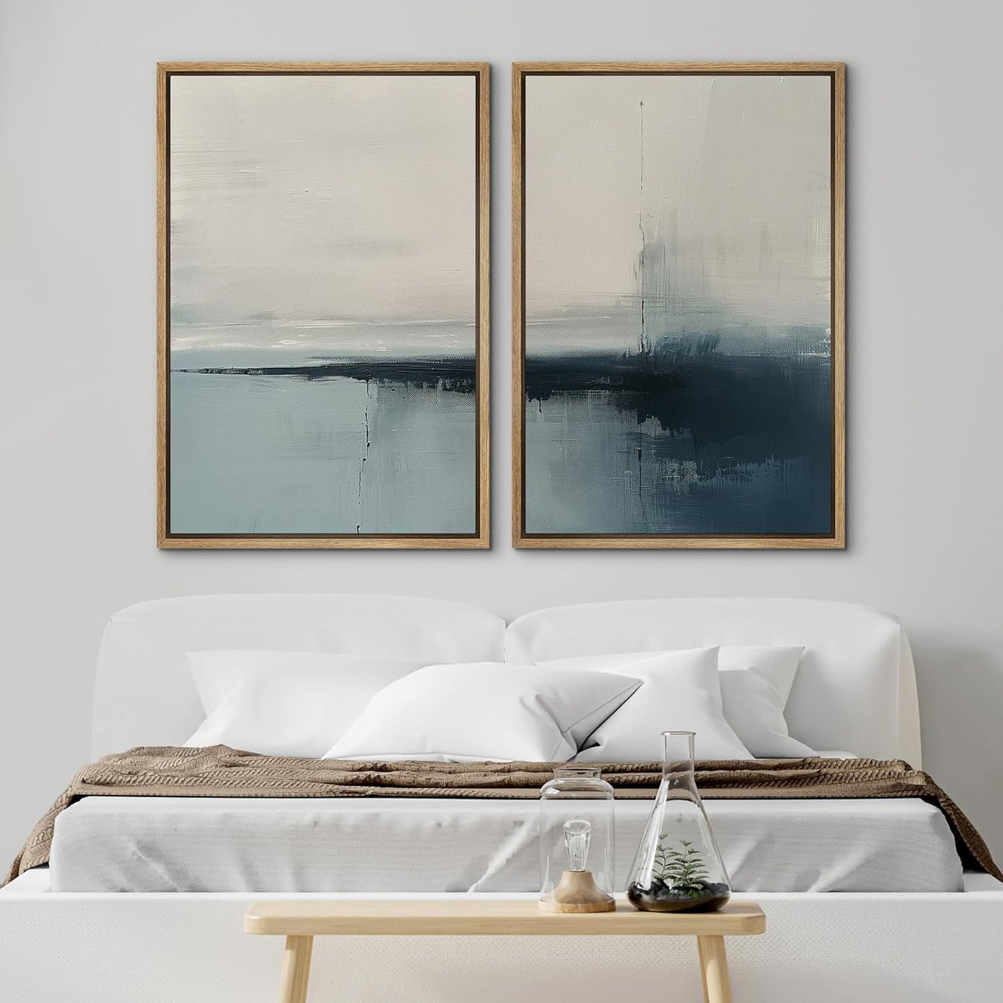 SIGNWIN Framed Canvas Print Wall Art Modern Blue Ocean Coastal Abstract Serene Neutral Tones with Subtle Patterns Illustrations Decorative for Living Room, Bedroom, Office - 24"x36"x2 Natural