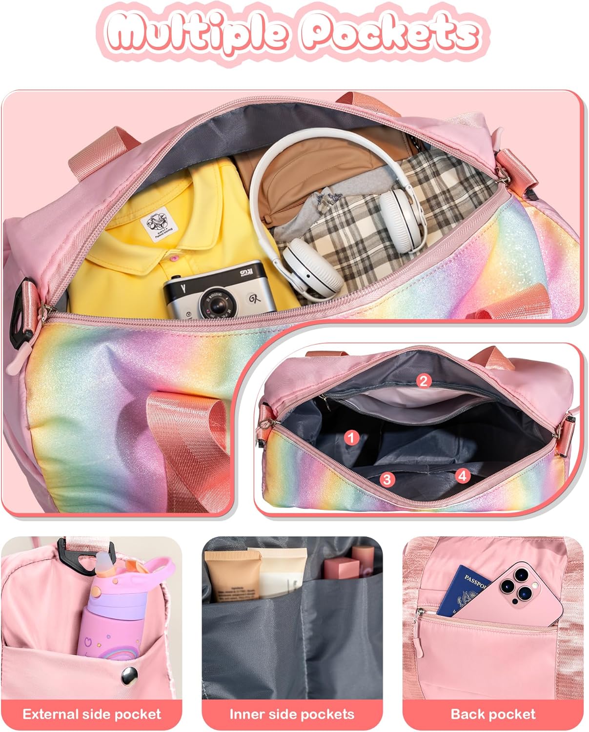 Preppy Gifts Gifts for Kids-Girl Gym Bag with Shoe Compartment, Kid Personalized Weekender Overnight Bags, Initial Travel Tote with Makeup Pouch, Valentines Day Gift (Letter P)