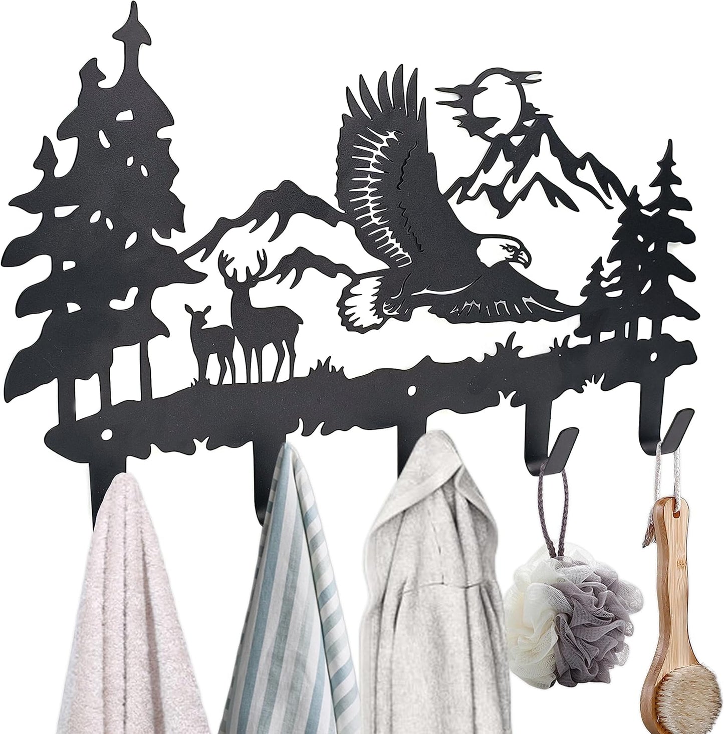 Metal Eagle Hooks Wall Art Decor-Eagle Hangers and Key Holder-Animal Theme Hooks Sweet Home Decor for Storage, Living Room, Hallway, Office (Black)