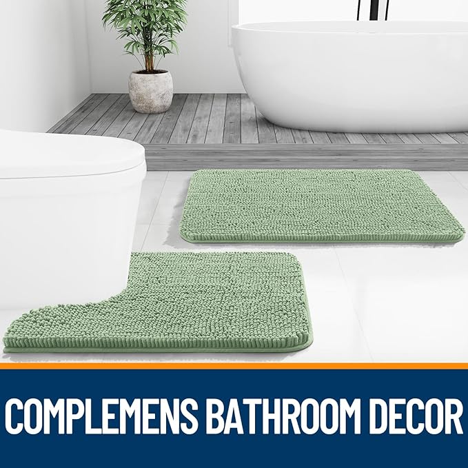 OLANLY Bathroom Rugs 30x18, Extra Soft Absorbent Chenille Bath Rugs, Rubber Backing Quick Dry, Machine Washable Bath Mats for Bathroom Floor, Tub and Shower, Home Decor Accessories, Sage Green