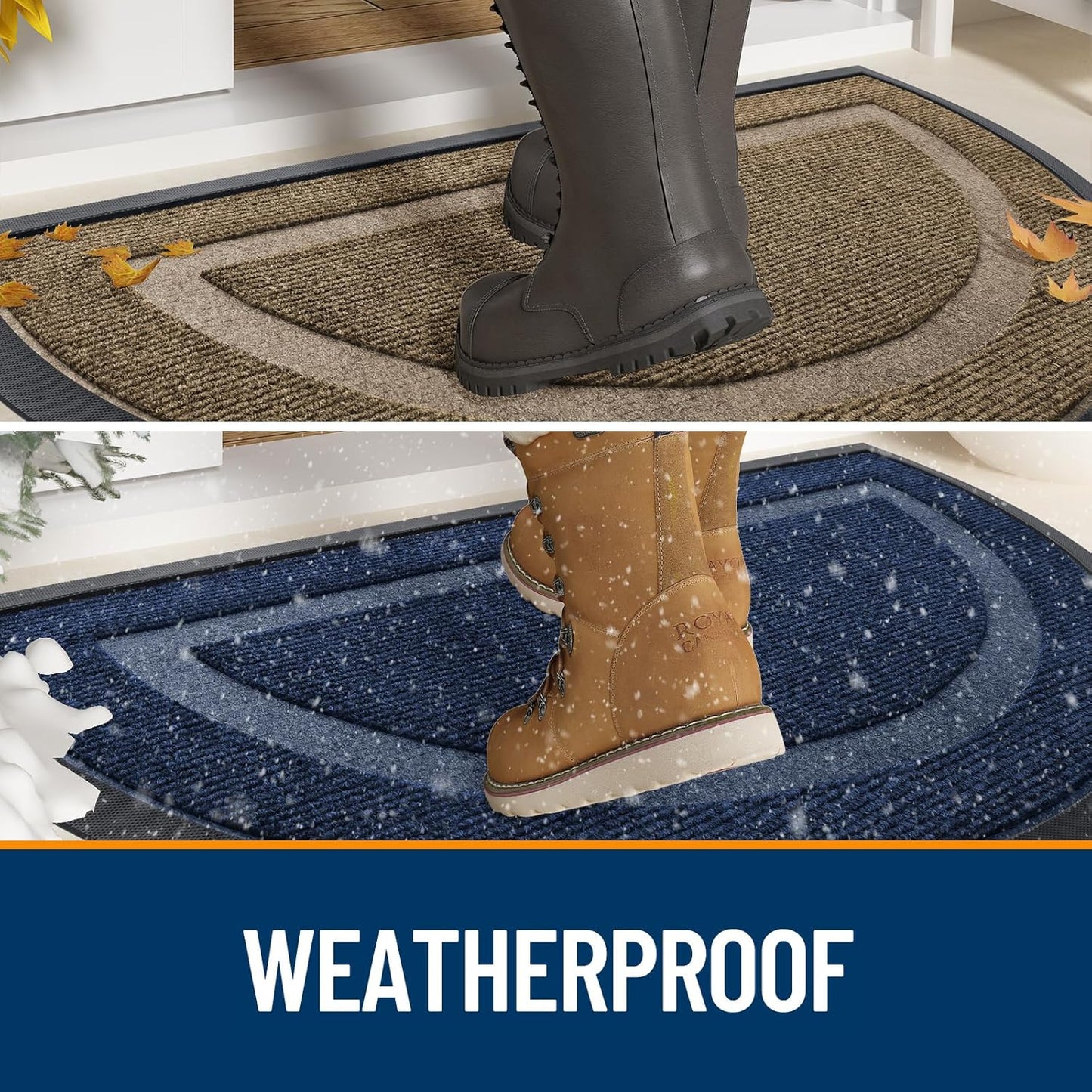 OLANLY Half Circle Door Mat Indoor Outdoor Entrance Welcome, Waterproof All-Season, All-Weather Doormat, Sturdy Natural Rubber, Low Profile, Easy Clean Patio Porch Entryway Mat, 29.5x17, Beige