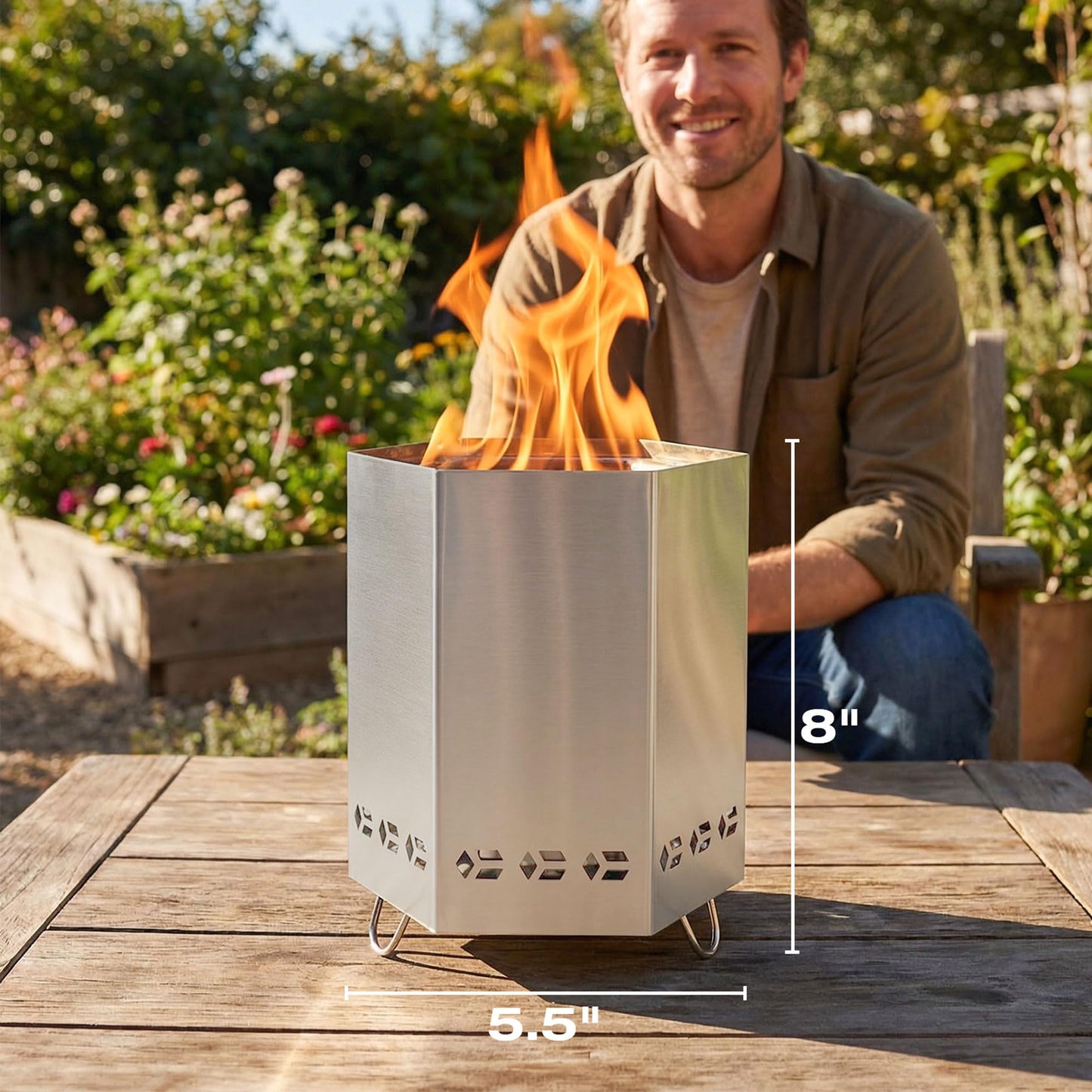 Tabletop Fire Pit, 8.0 x 5.5 in Smokeless Fire Pit with Stand,Small Portable Burning Table Top Firepit Fueled by Wood & Pellet,Low Smoke Camping Stove for Outdoor Patio & Indoor with Carry Bag