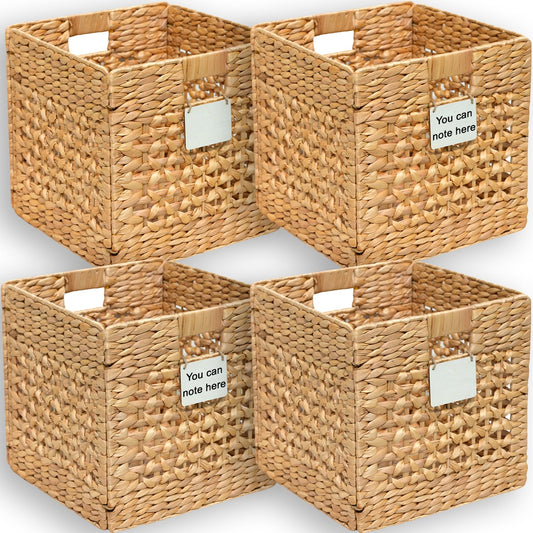 Water Hyacinth Storage Baskets For Shelves, Woven Baskets For Storage, Baskets For Organizing, Wicker Storage Basket, Seagrass Storage Baskets, Organization Baskets 3 Pcs (12 Inch Set 4)