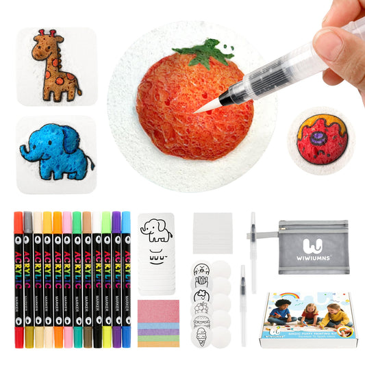 WIWIUMNS Magic Foam Texture Painting Kit for Kids Ages 6-10, 67-Piece 3D Puffy Art Set with 30 Foam Sheets, 24-Color Acrylic Markers, 2 Water Brushes and Storage Bag
