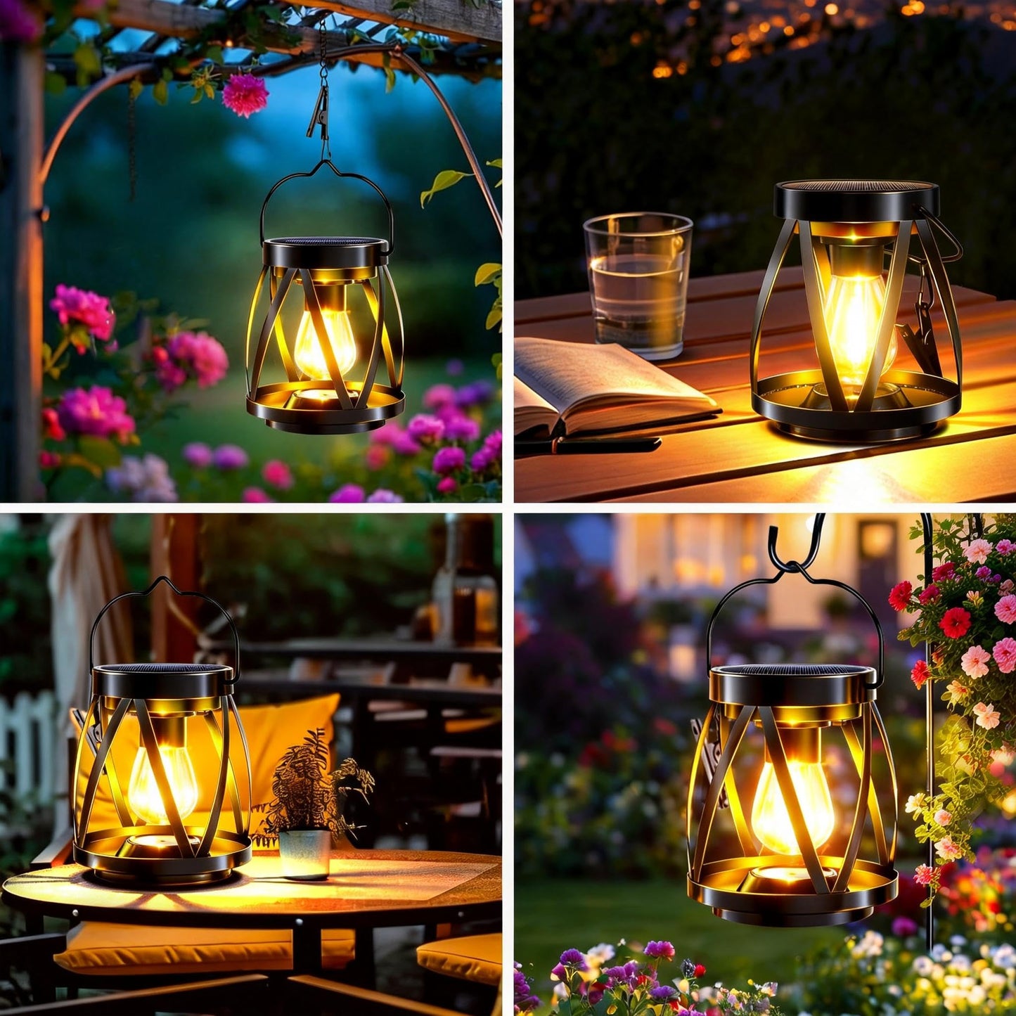 GARPAR Solar Lights Outdoor Waterproof, Upgraded Metal Outdoor Lantern, Brighter Auto On/Off 18H Hanging Solar Lights for Outside Garden Yard Patio Decor, Mother's Day Gift for Mom Grandma 2 Pack