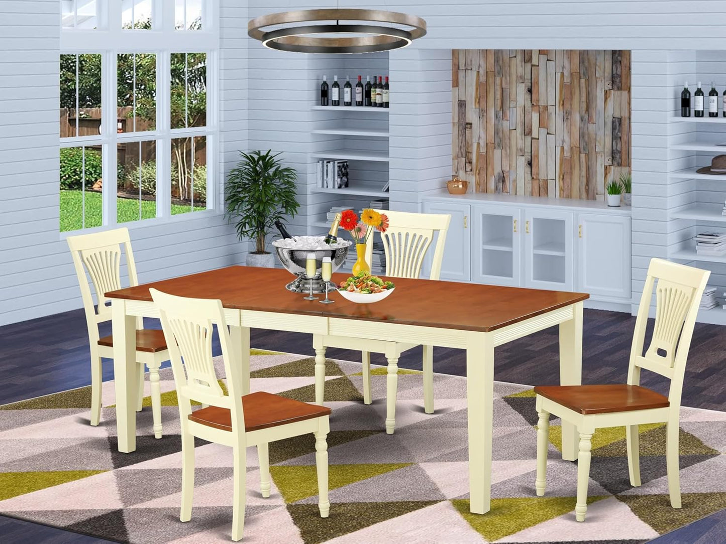 East West Furniture QUPL5-WHI-W 5 Piece Modern Dining Table Set Includes a Rectangle Wooden Table with Butterfly Leaf and 4 Dining Chairs, 40x78 Inch, Buttermilk & Cherry