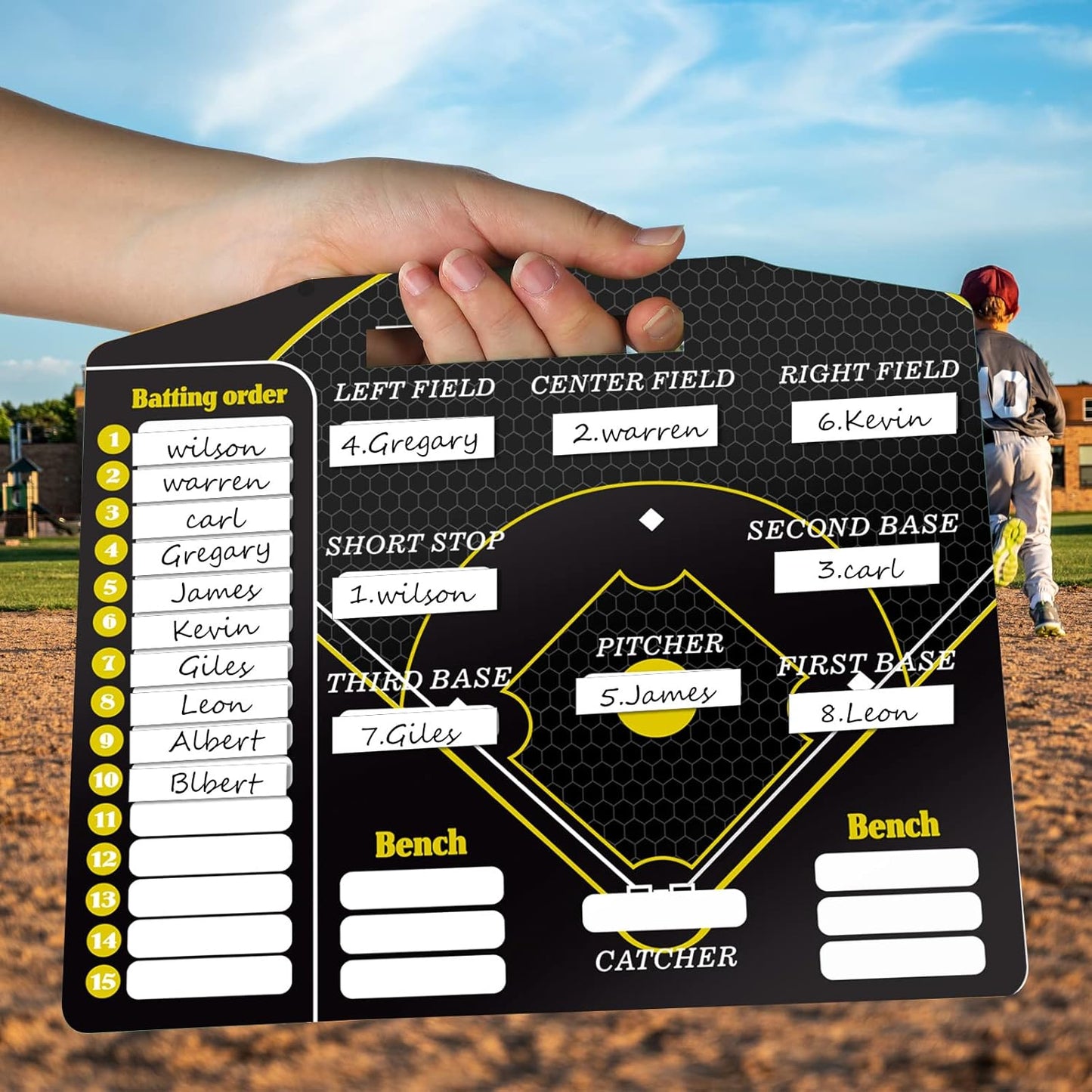Geyee 34 Pcs Magnetic Baseball Lineup Board for Coach, Erases Easily Magnetic Dugout Board Softball Coaching Board with 30 Lineup Cards 2 Snap Hooks and Marker Pen
