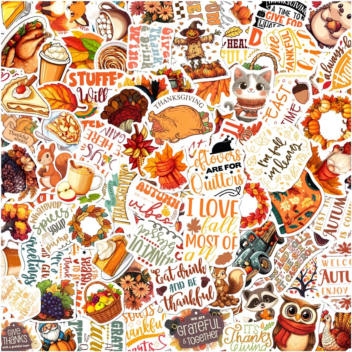Thanksgiving Fall Aesthetic Stickers Pack 108Pcs Cute Pumpkin Turkey Autumn Leaf Vinyl Decals for Scrapbook Laptop Journals Cards Envelopes DIY Crafts Teens and Lovers