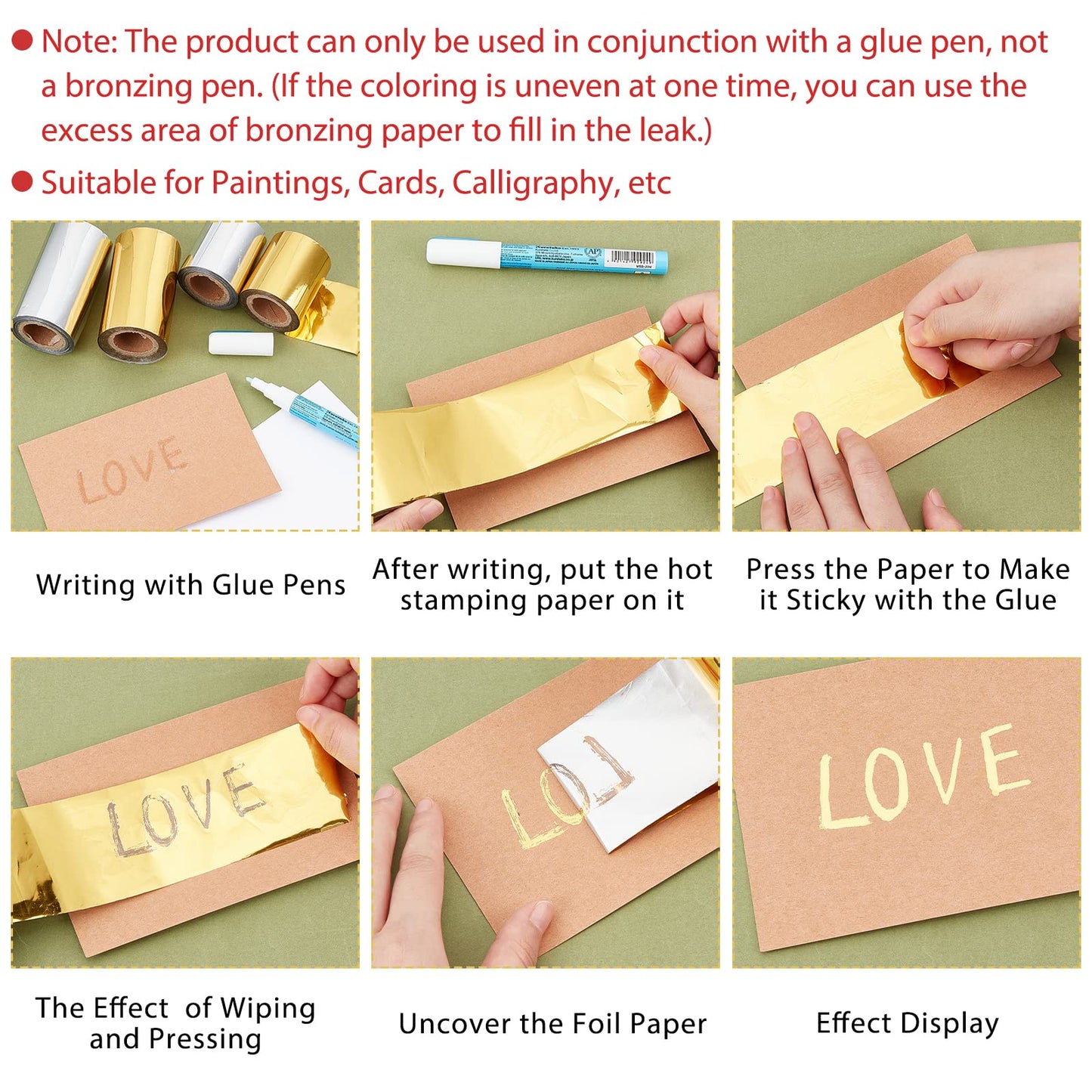 SUPERFINDINGS 2 Colors Hot Foil Stamping Paper 66Ftx3.15in Heat Transfer Foil Paper Metallic Golden Silver for DIY Craft Embossing Scrapbooking Cards